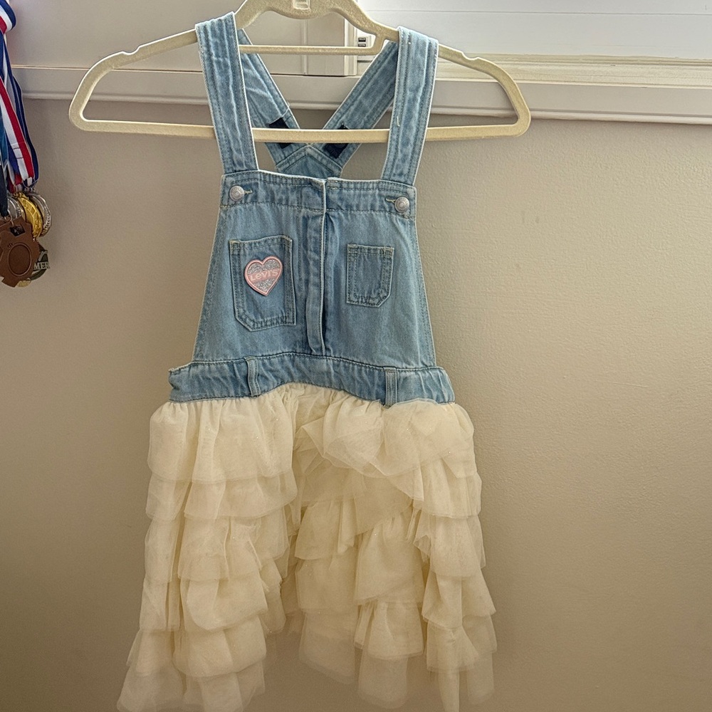 Denim and Cream Ruffle Kids Overalls